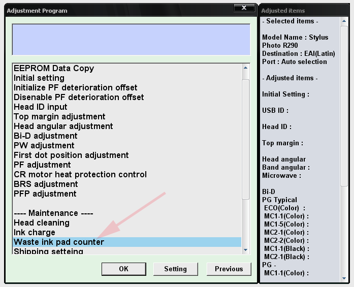 adjustment program epson tx710w